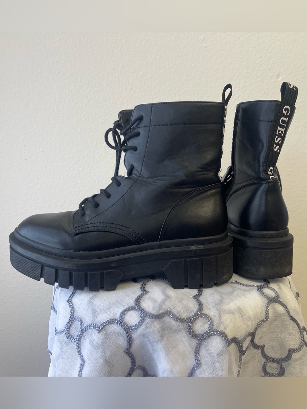 GUESS Black Chunky Lug Combat Boots
